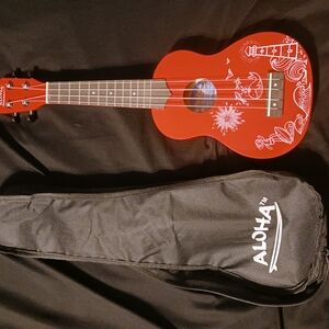 Aloha Red Ukulele with White Design